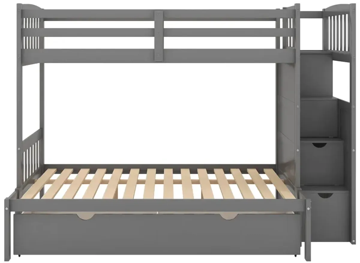 Bunk Bed, Convertible Bottom Bed, Storage Shelves And Drawers