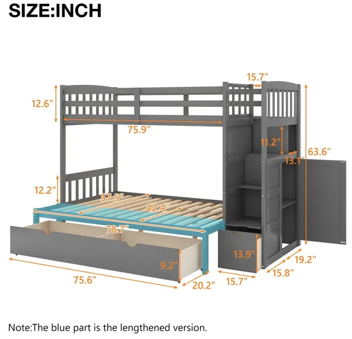 Bunk Bed, Convertible Bottom Bed, Storage Shelves And Drawers