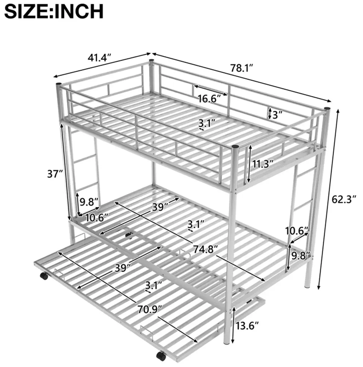 Twin Over Twin Bunk Bed With Trundle