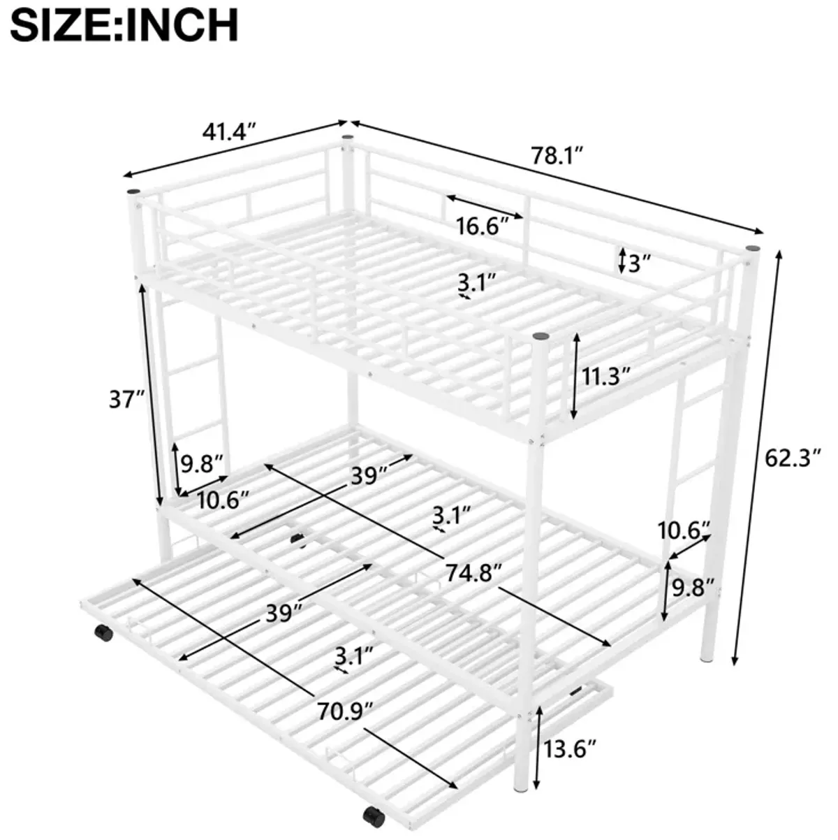 Twin Over Twin Bunk Bed With Trundle