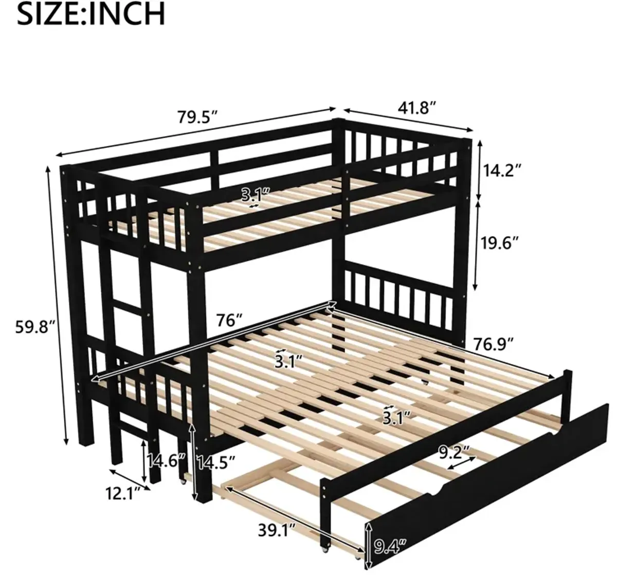 Twin Over Pull-Out Bunk Bed With Trundle