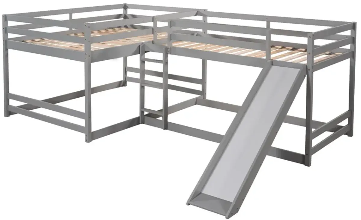 L-Shaped Bunk Bed With Slide And Short Ladder