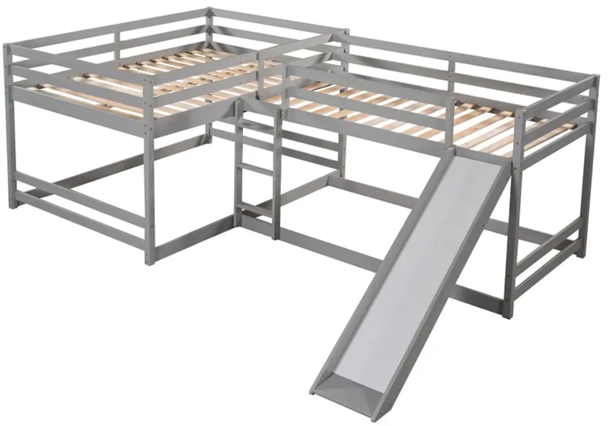 L-Shaped Bunk Bed With Slide And Short Ladder