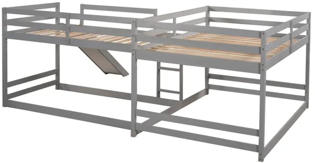 L-Shaped Bunk Bed With Slide And Short Ladder