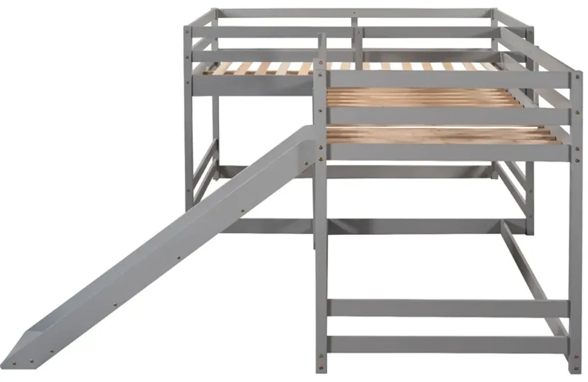 L-Shaped Bunk Bed With Slide And Short Ladder