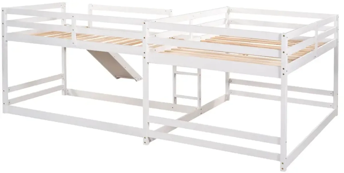 L-Shaped Bunk Bed With Slide And Short Ladder