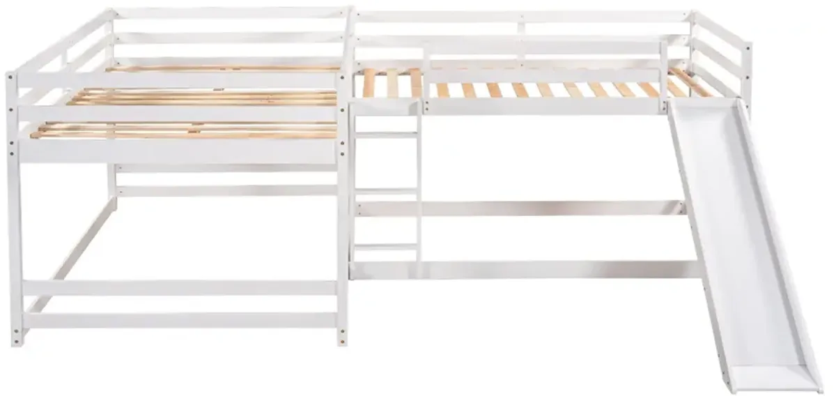 L-Shaped Bunk Bed With Slide And Short Ladder