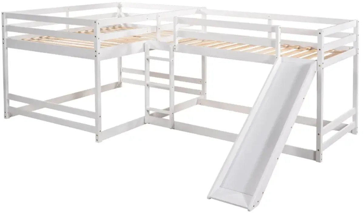 L-Shaped Bunk Bed With Slide And Short Ladder