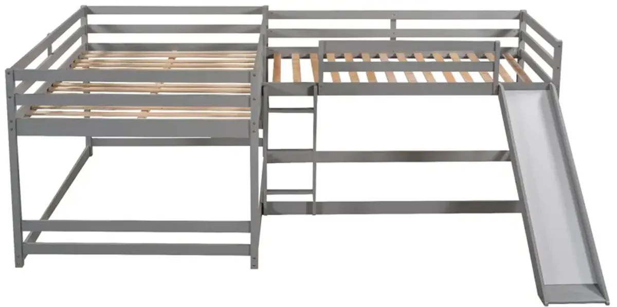 L-Shaped Bunk Bed With Slide And Short Ladder