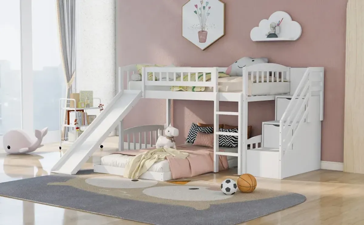 Twin Over Twin Stairway Bunk Bed With Two Drawers And Slide