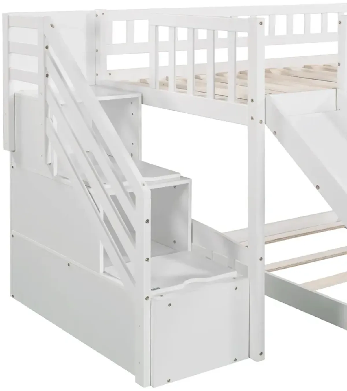 Twin Over Twin Stairway Bunk Bed With Two Drawers And Slide