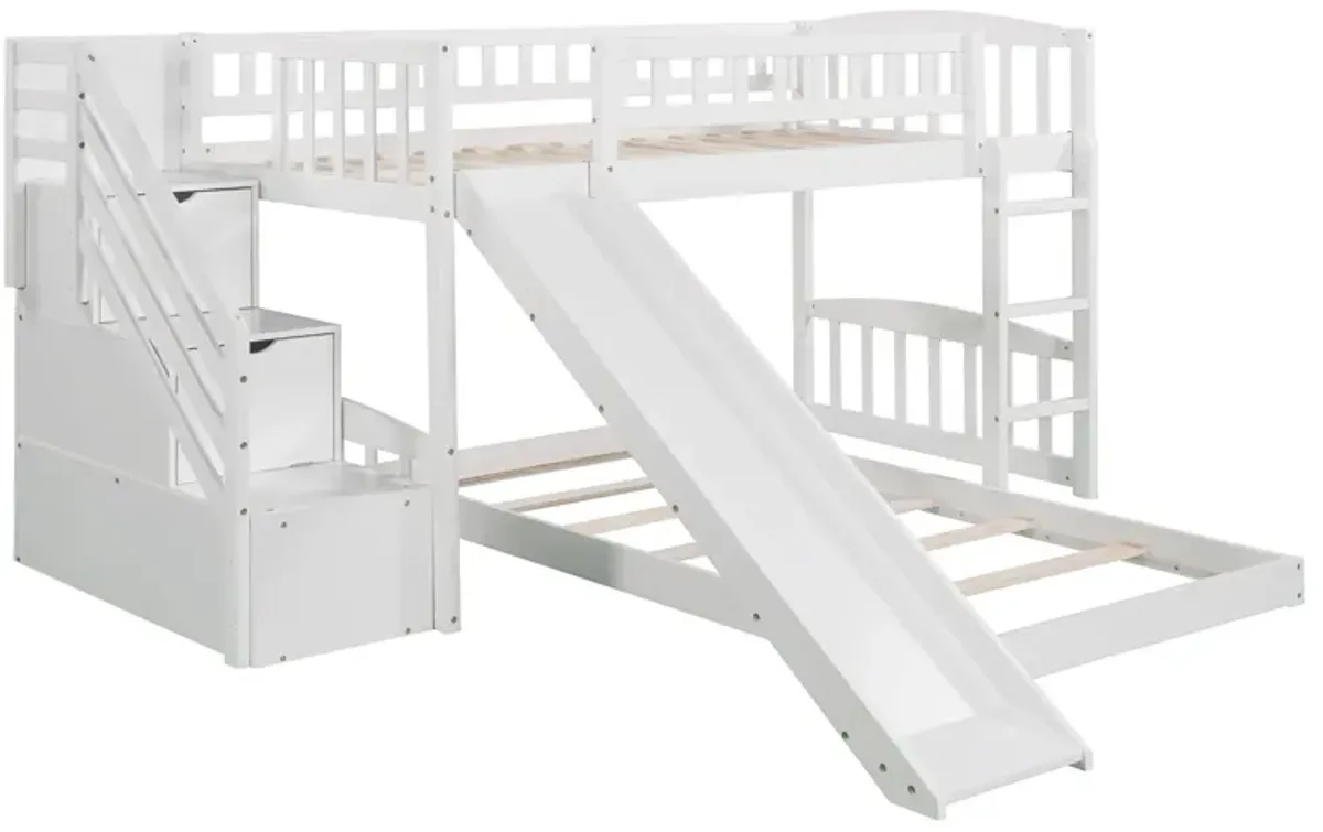 Twin Over Twin Stairway Bunk Bed With Two Drawers And Slide