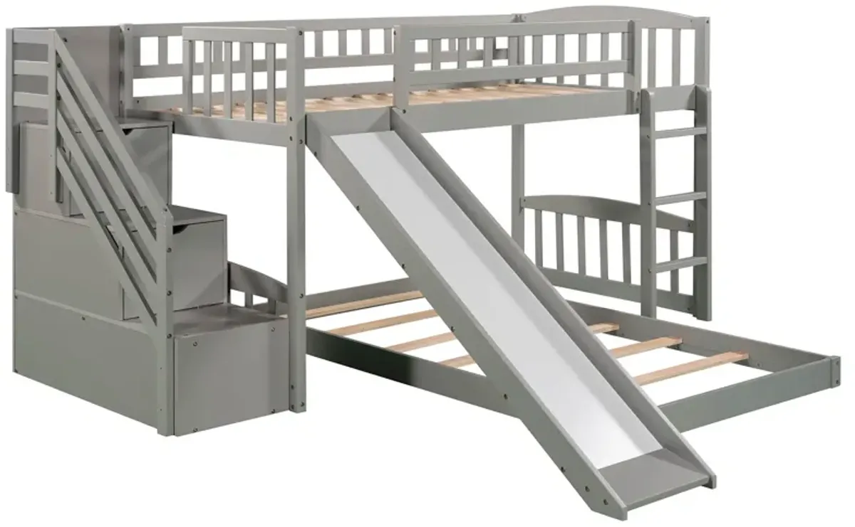 Twin Over Twin Stairway Bunk Bed With Two Drawers And Slide