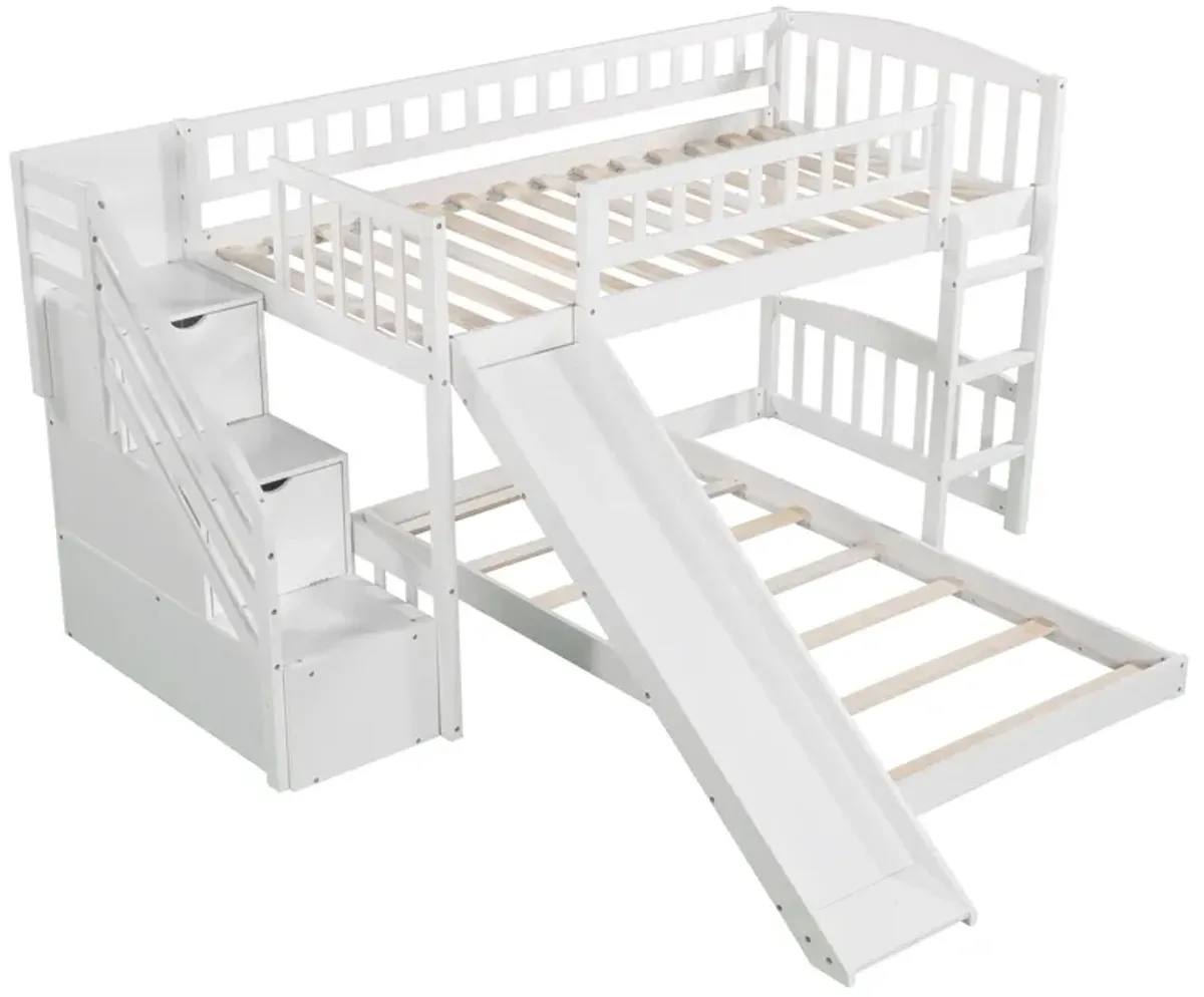 Twin Over Twin Stairway Bunk Bed With Two Drawers And Slide