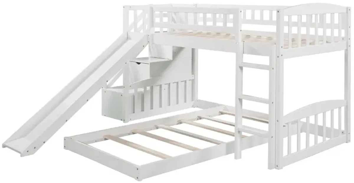 Twin Over Twin Stairway Bunk Bed With Two Drawers And Slide