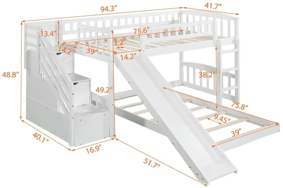 Twin Over Twin Stairway Bunk Bed With Two Drawers And Slide