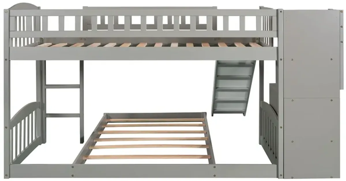 Twin Over Twin Stairway Bunk Bed With Two Drawers And Slide