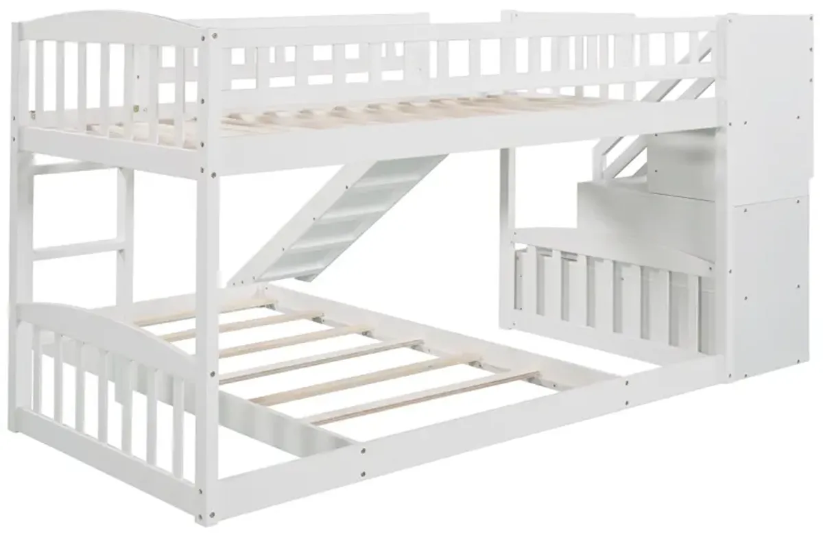 Twin Over Twin Stairway Bunk Bed With Two Drawers And Slide