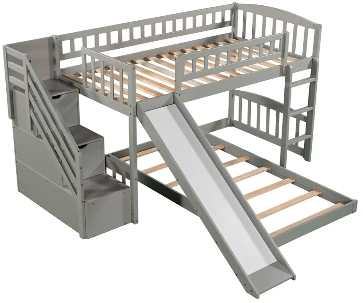 Twin Over Twin Stairway Bunk Bed With Two Drawers And Slide