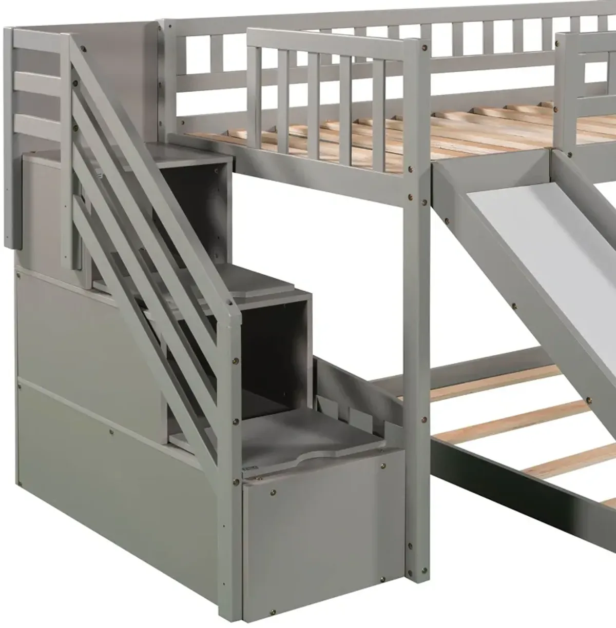 Twin Over Twin Stairway Bunk Bed With Two Drawers And Slide