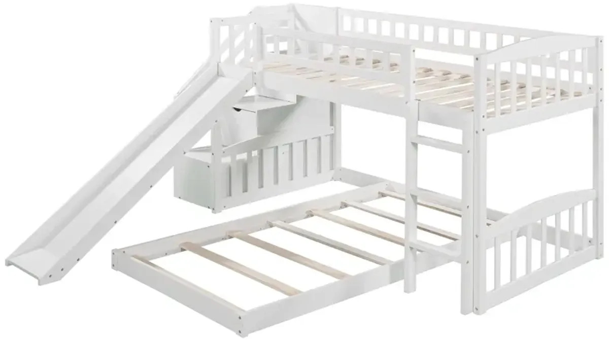 Twin Over Twin Stairway Bunk Bed With Two Drawers And Slide