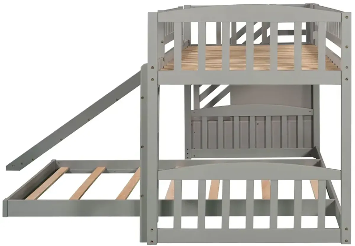 Twin Over Twin Stairway Bunk Bed With Two Drawers And Slide