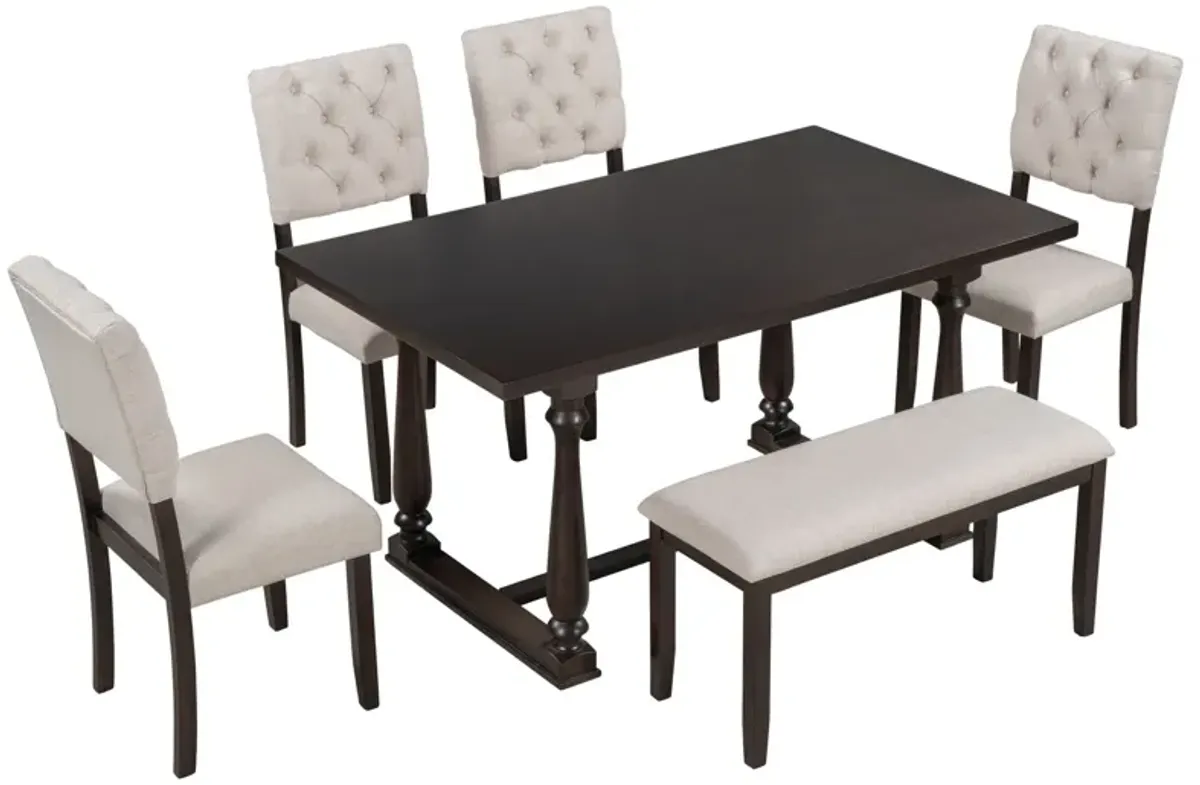 6 Piece Dining Table And Chair Set With Special-Shaped Legs And Foam-Covered Seat Backs&Cushions For Dining Room