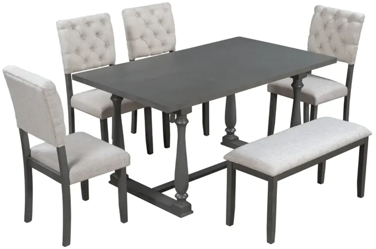 6 Piece Dining Table And Chair Set With Special-Shaped Legs And Foam-Covered Seat Backs&Cushions For Dining Room