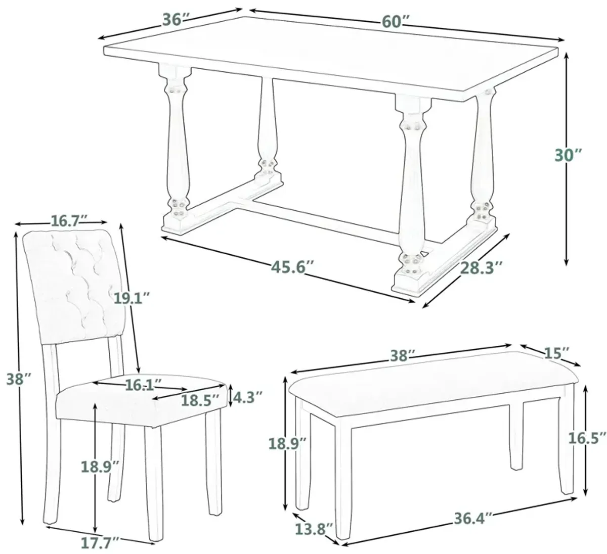 6 Piece Dining Table And Chair Set With Special-Shaped Legs And Foam-Covered Seat Backs&Cushions For Dining Room