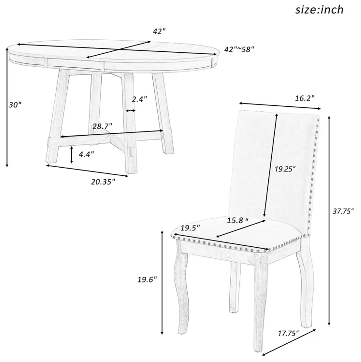 Farmhouse Dining Table Set Wood Round Extendable Dining Table And Upholstered Dining Chairs