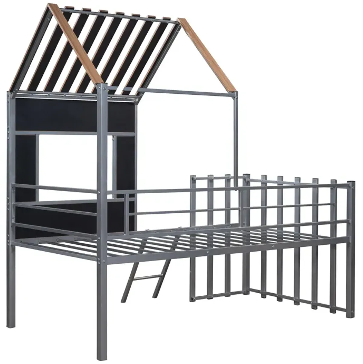 Twin Size Loft Bed With Roof, Window, Guardrail, Ladder