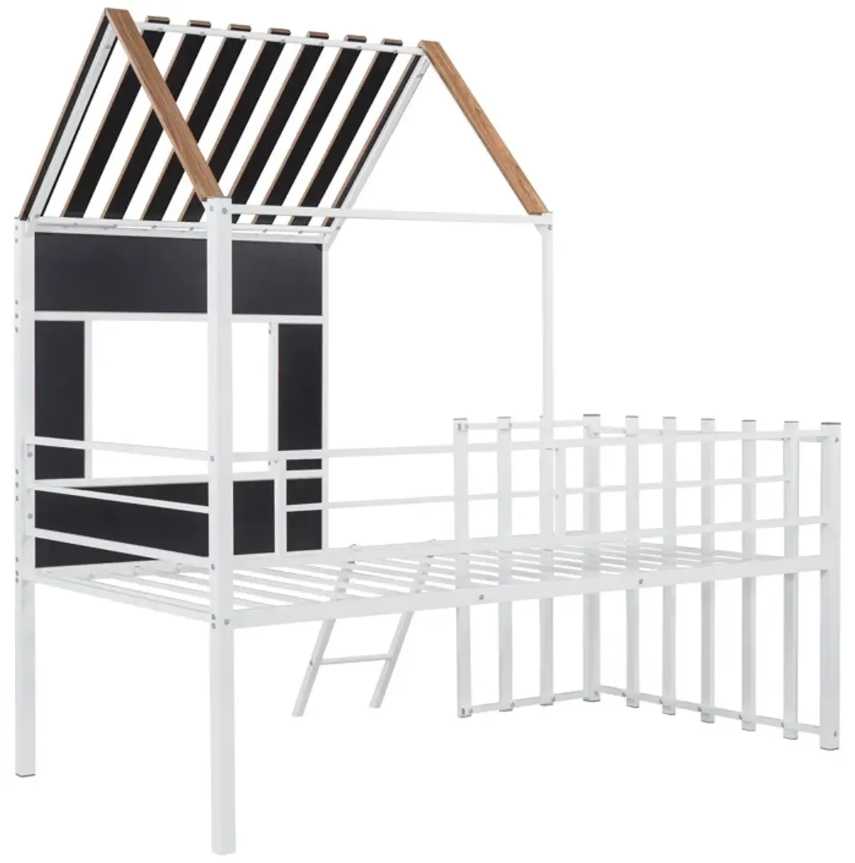 Twin Size Loft Bed With Roof, Window, Guardrail, Ladder