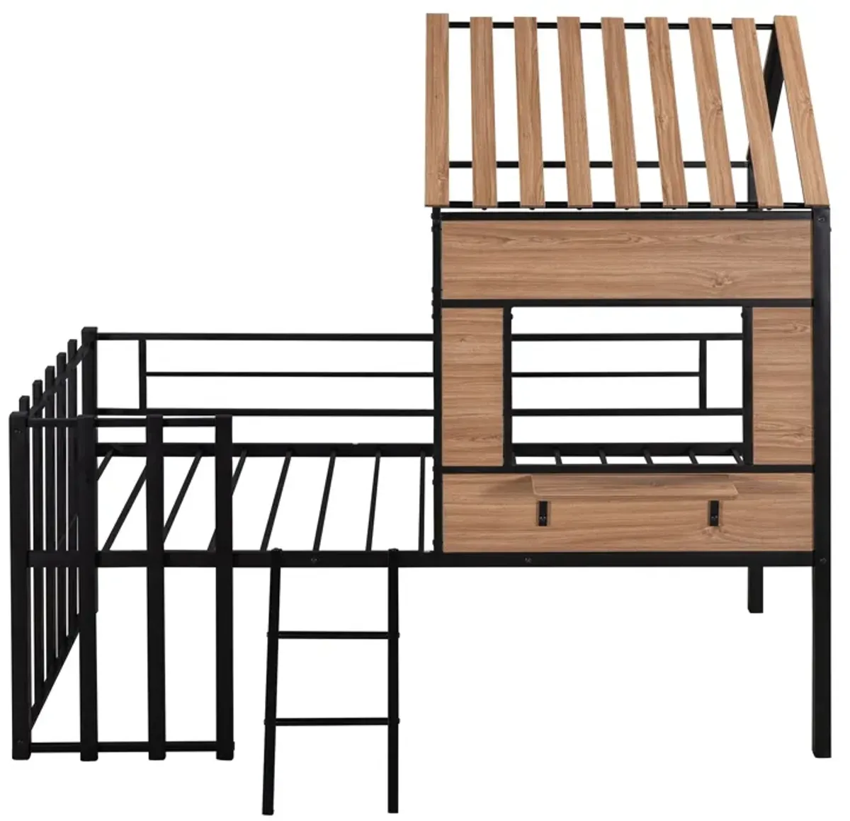 Twin Size Loft Bed With Roof, Window, Guardrail, Ladder