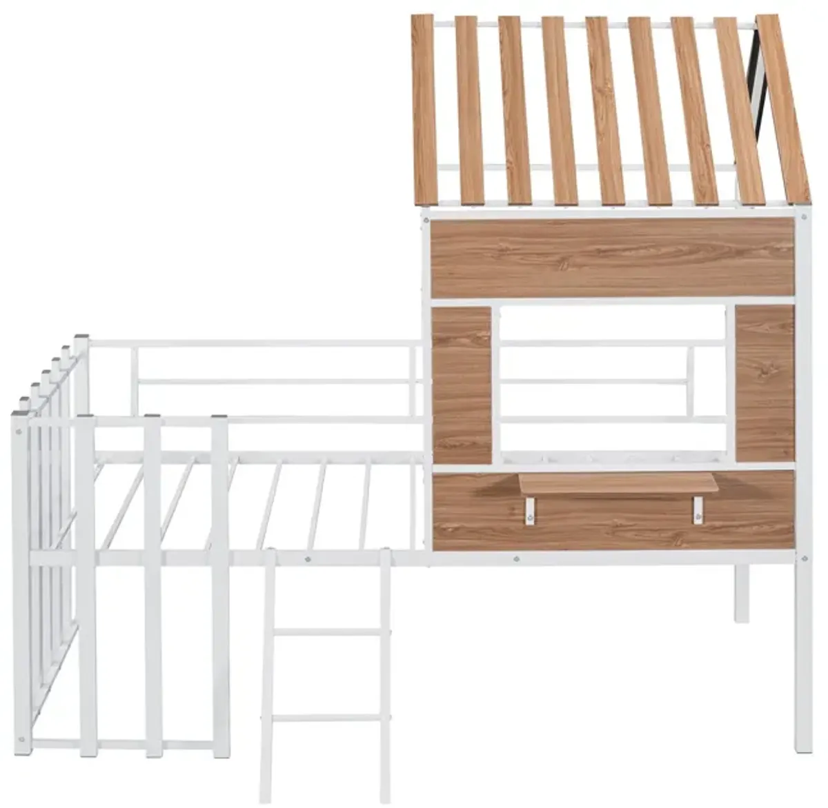 Twin Size Loft Bed With Roof, Window, Guardrail, Ladder