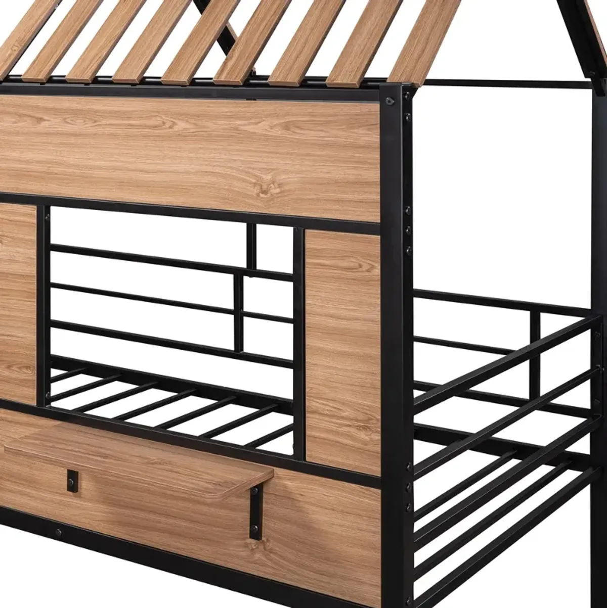 Twin Size Loft Bed With Roof, Window, Guardrail, Ladder