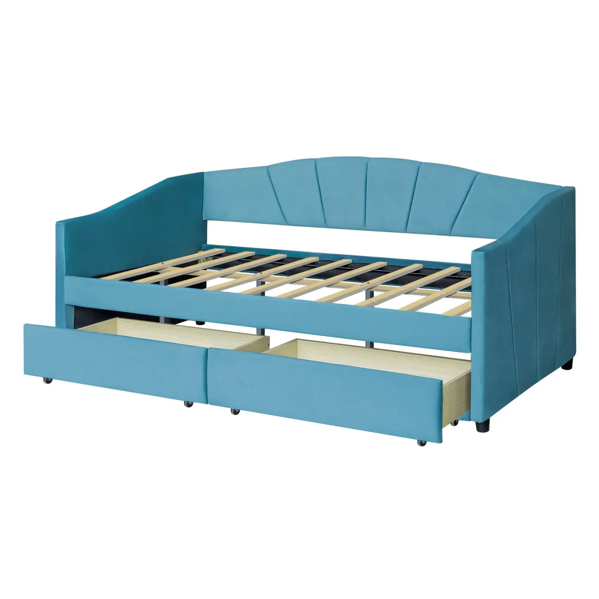 Upholstered Daybed With Two Drawers And Wood Slat