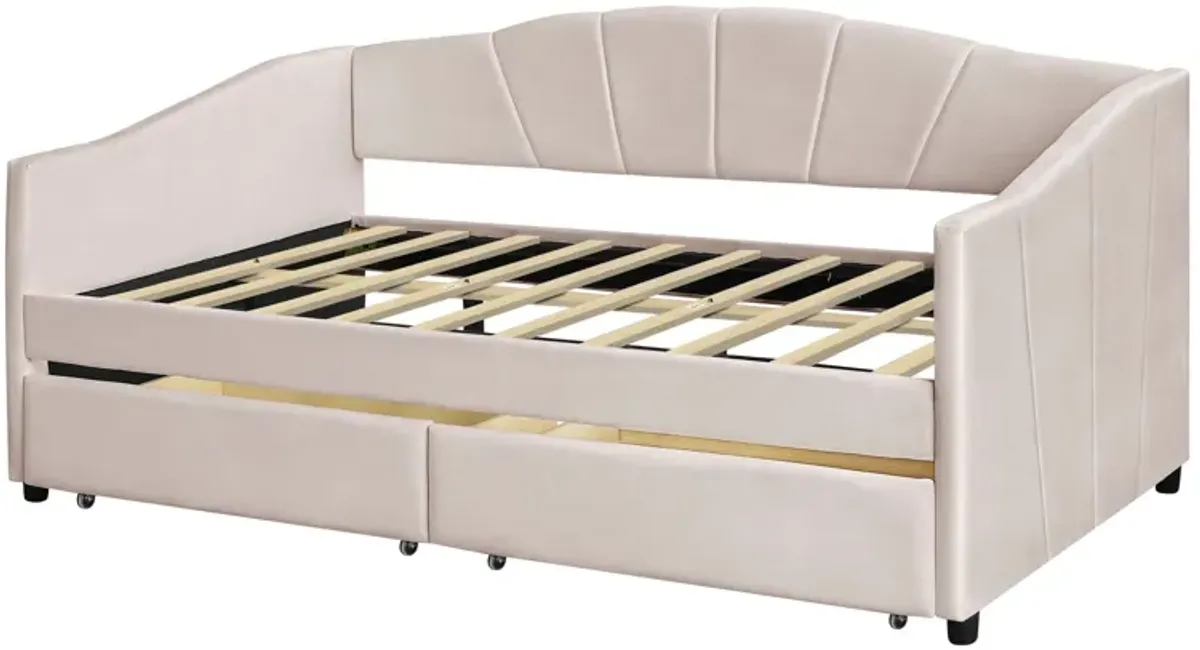 Upholstered Daybed With Two Drawers And Wood Slat