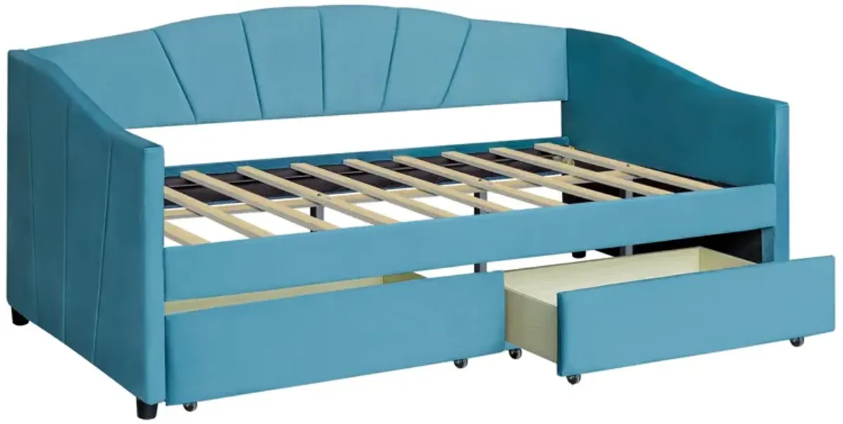 Upholstered Daybed With Two Drawers And Wood Slat