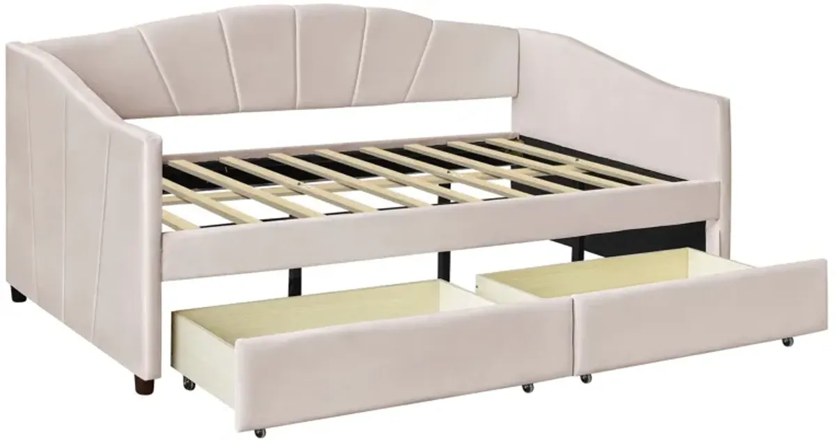 Upholstered Daybed With Two Drawers And Wood Slat