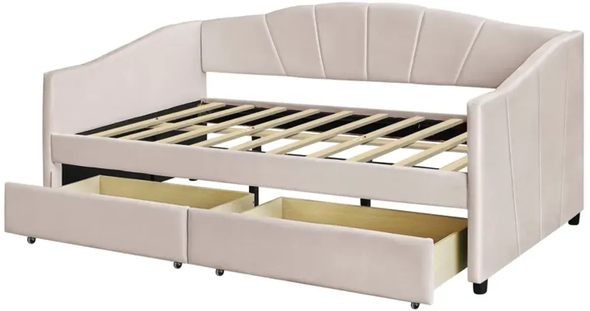 Upholstered Daybed With Two Drawers And Wood Slat