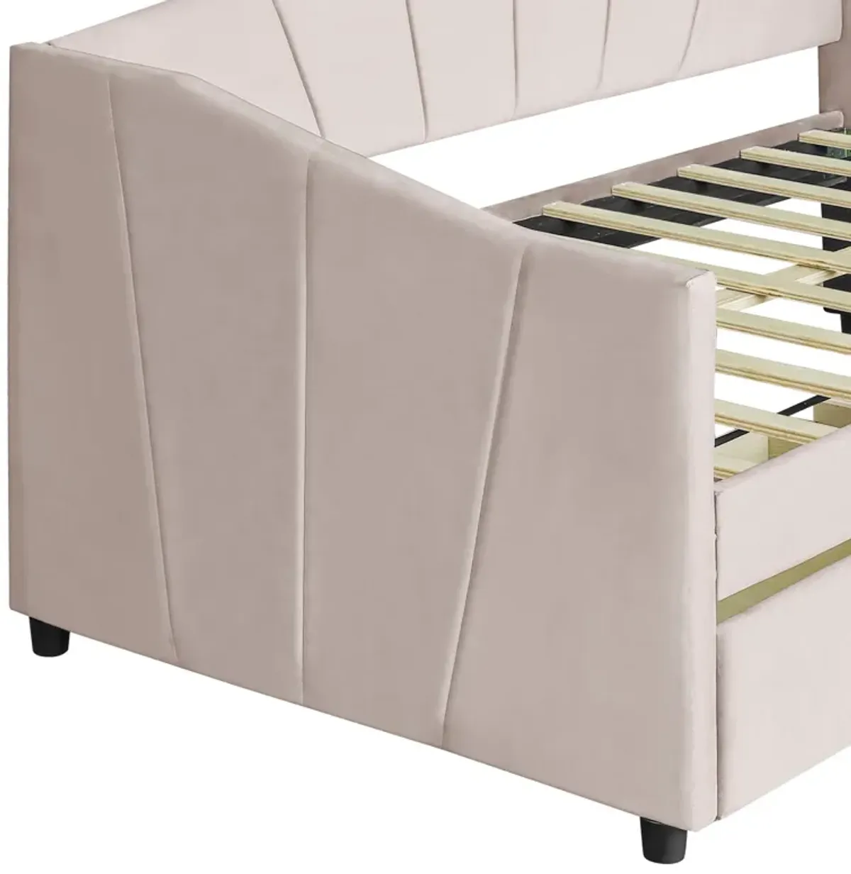 Upholstered Daybed With Two Drawers And Wood Slat