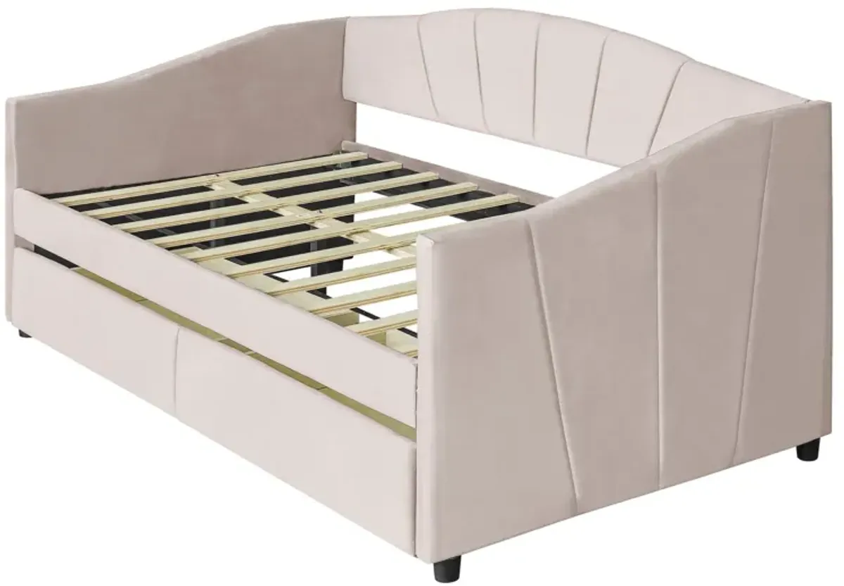 Upholstered Daybed With Two Drawers And Wood Slat