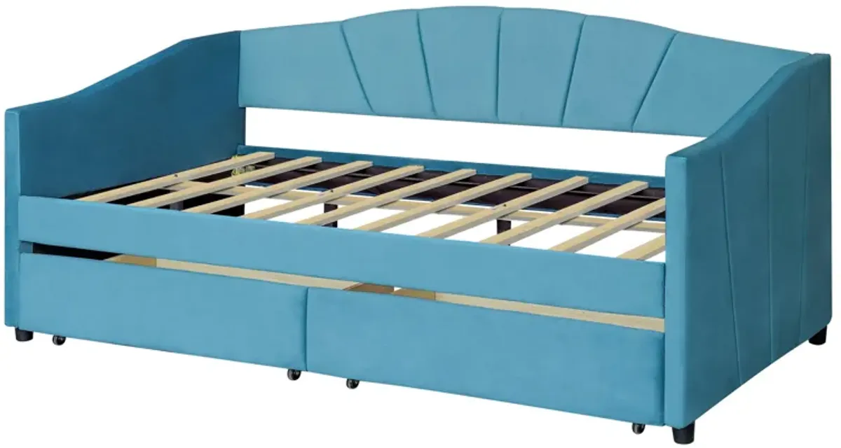 Upholstered Daybed With Two Drawers And Wood Slat