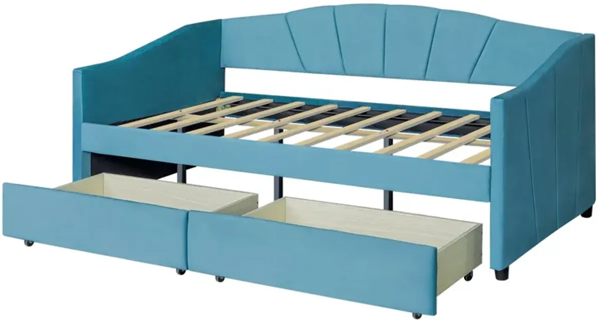 Upholstered Daybed With Two Drawers And Wood Slat