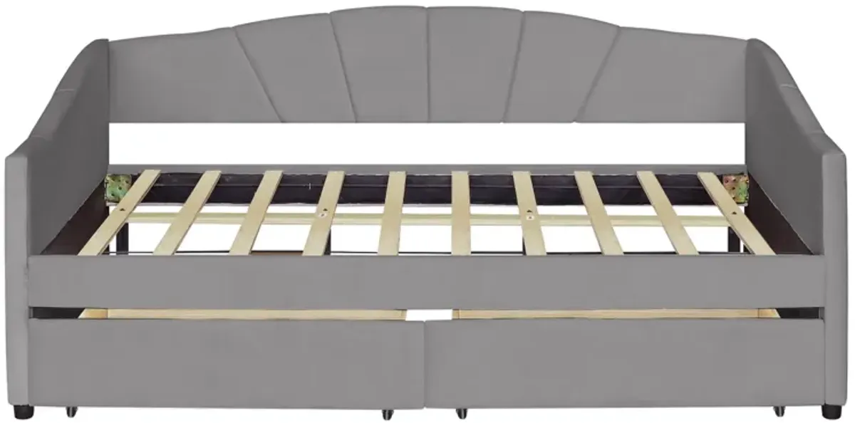 Upholstered Daybed With Two Drawers And Wood Slat