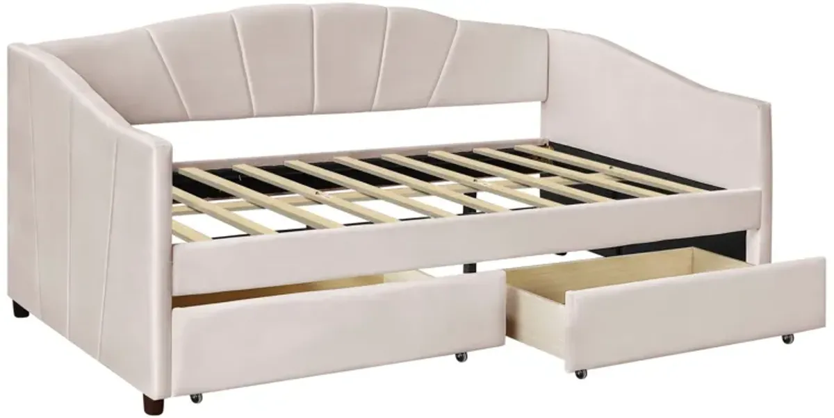 Upholstered Daybed With Two Drawers And Wood Slat