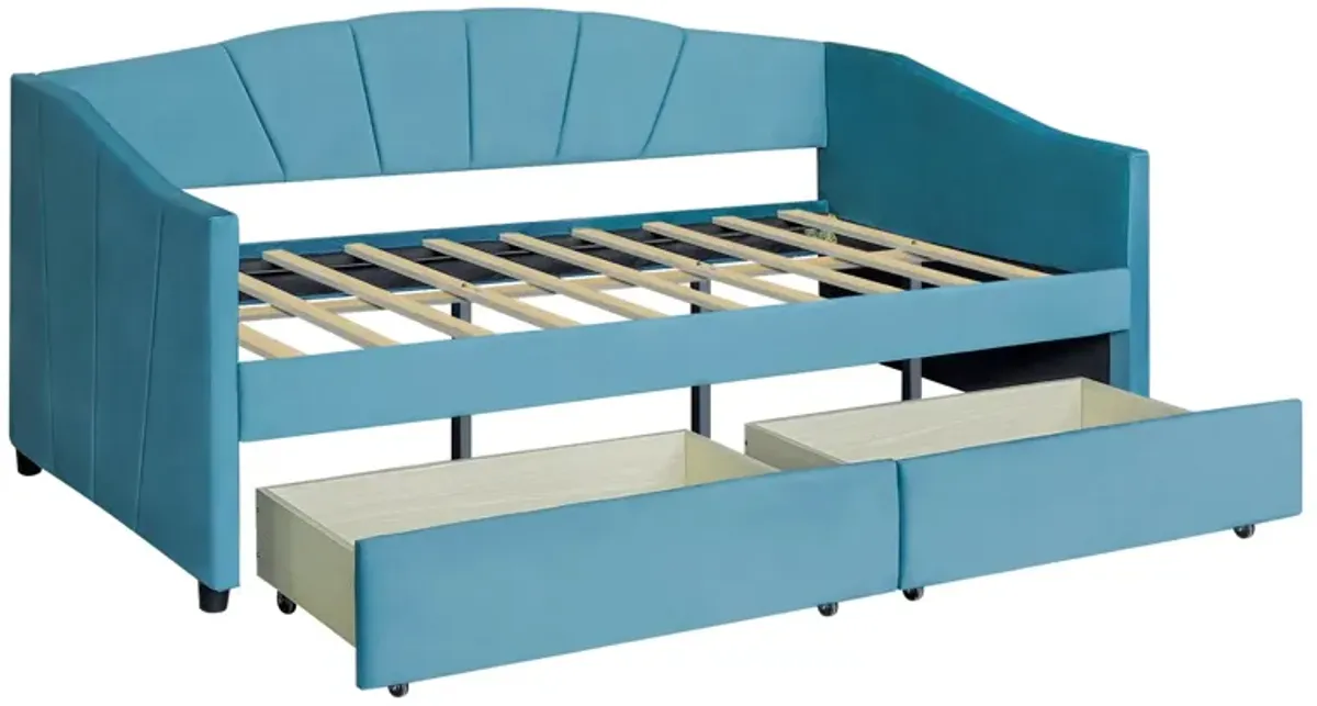 Upholstered Daybed With Two Drawers And Wood Slat