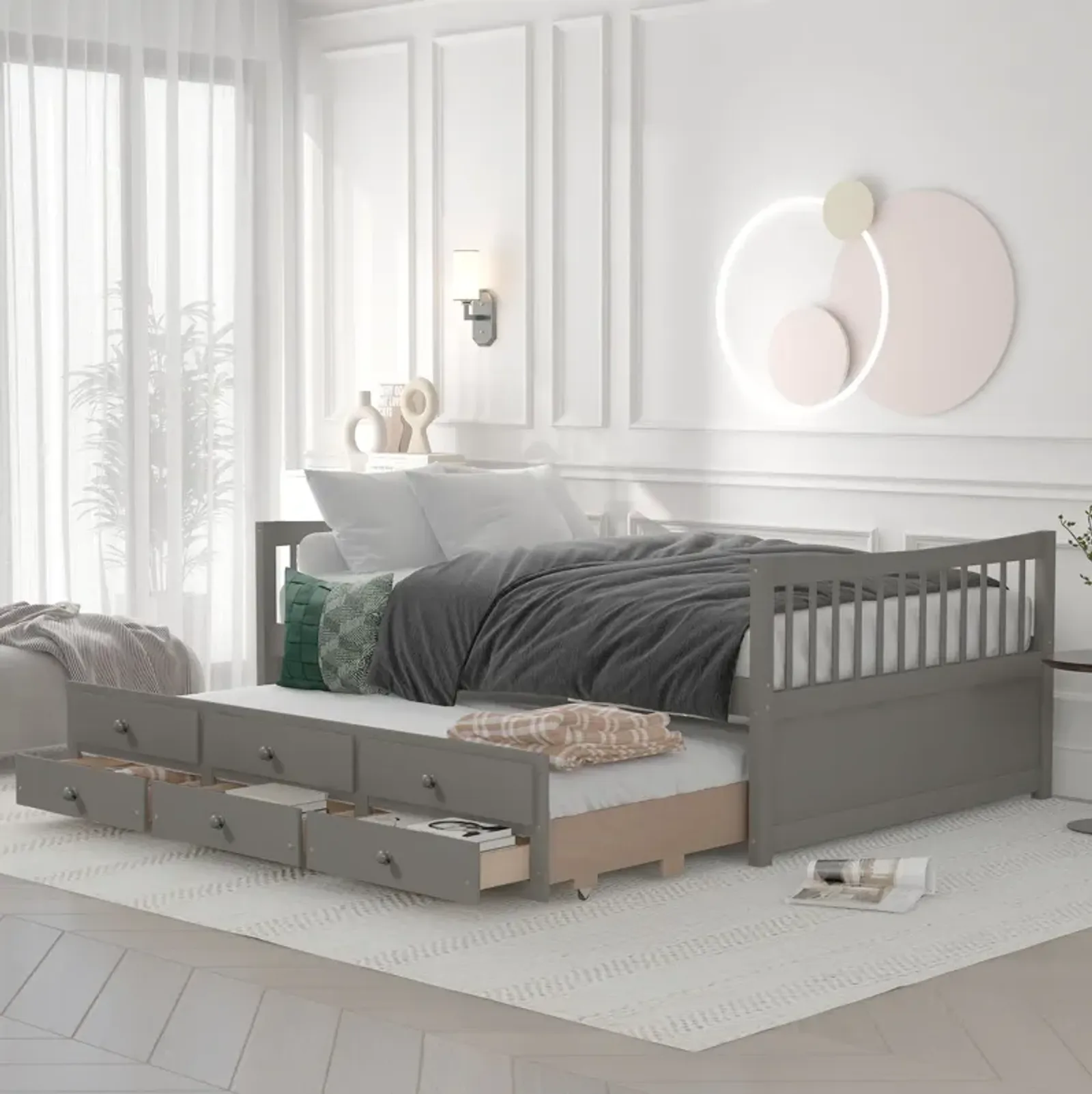 Full Size Daybed With Twin Size Trundle And Drawers, Full Size