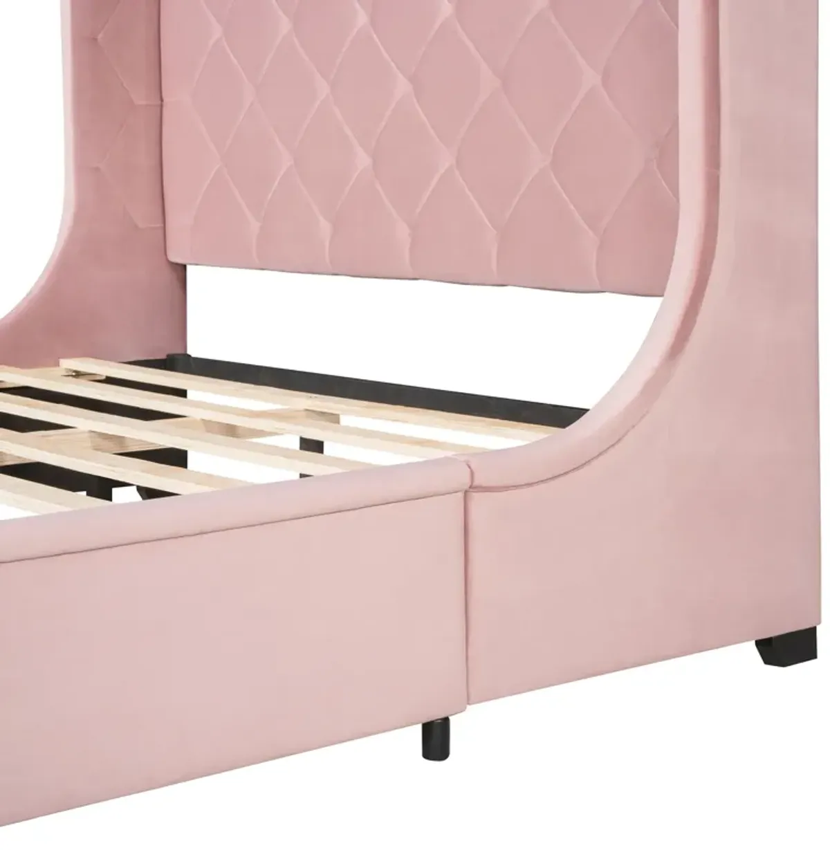 Queen Size Storage Bed Velvet Upholstered Platform Bed With Wingback Headboard And A Big Drawer