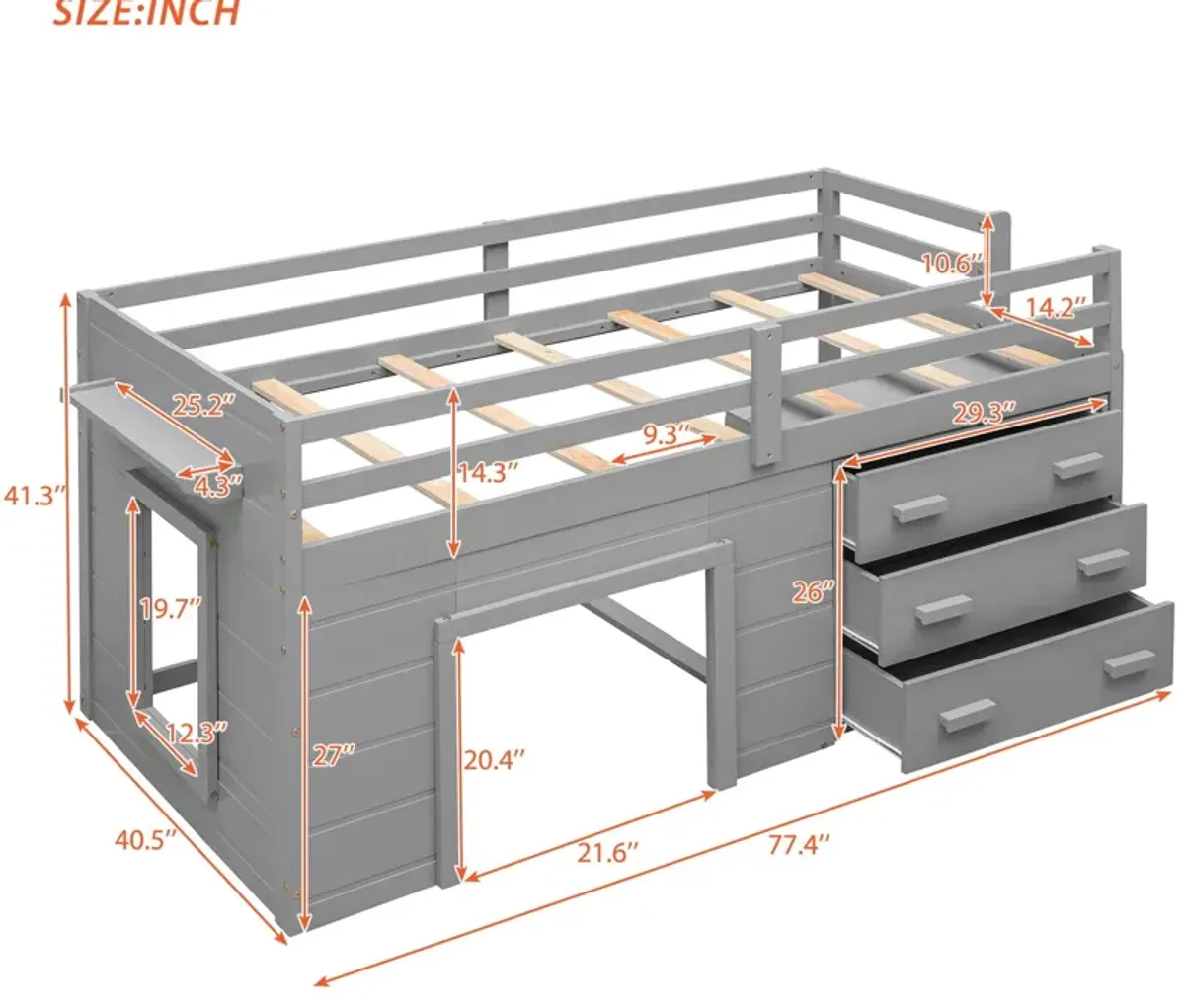 Twin Size Loft Bed With Cabinet And Shelf